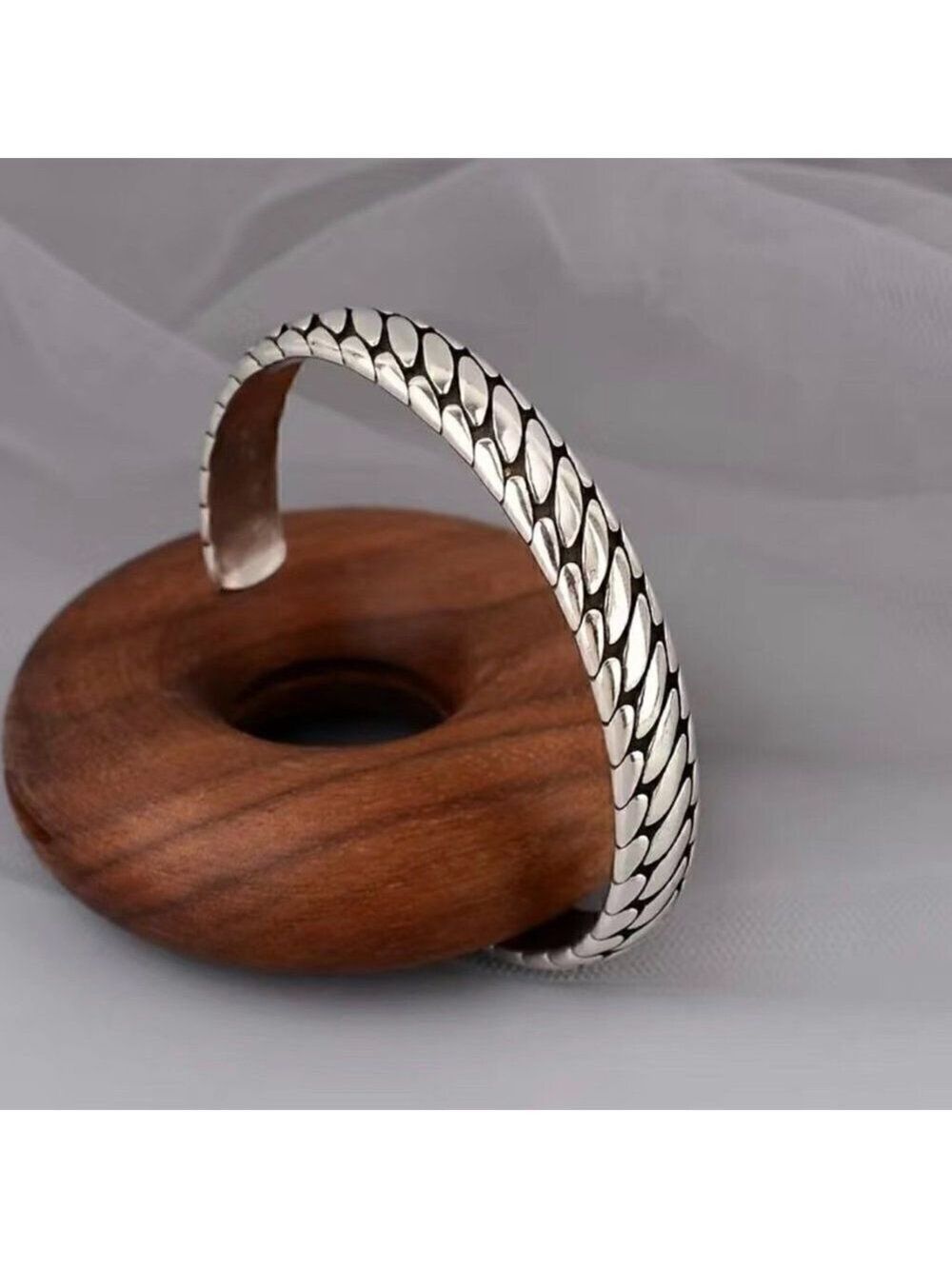Silver Tone Braided Cuff Bracelet #865